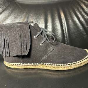 Saint Laurent Suede Fringe Mid-Top Espadrille Boots - Size 40